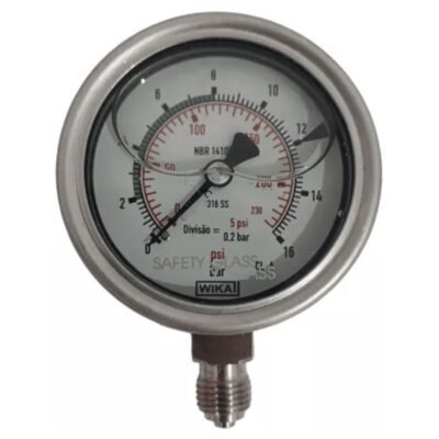 MANOMÊTRO PRESSÃO WIKA GLICERINA 63MM 16 BAR 230 PSI