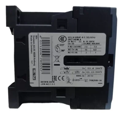 CONTATOR SIEMENS 16A 3 POLOS 3RT2018-2AP01 - Imagem 3